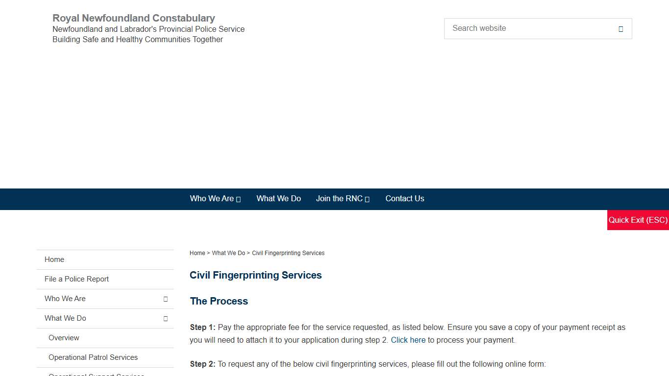 Civil Fingerprinting Services – Royal Newfoundland Constabulary